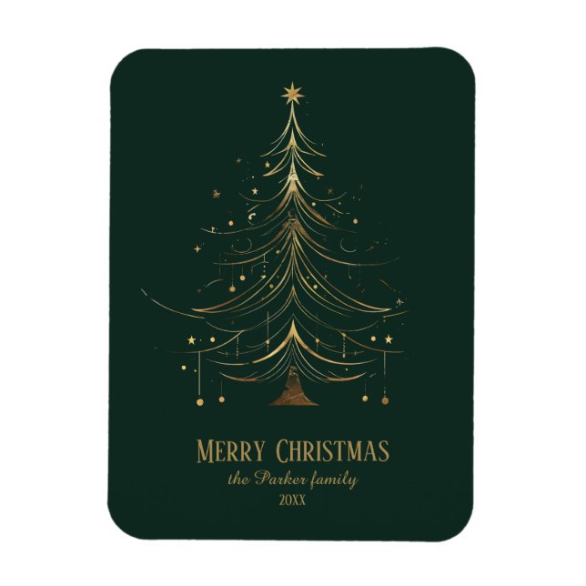 Stylized Christmas Tree in Gold on Dark Background Magnet (Vertical)