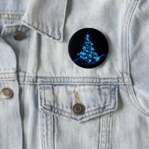 stylized Christmas tree SlipperyJoe glowing blue s 2 Inch Round Button