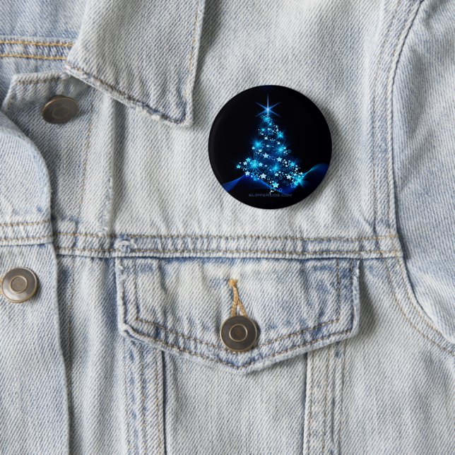 stylized Christmas tree SlipperyJoe glowing blue s 2 Inch Round Button (In Situ)