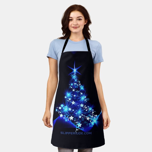 stylized Christmas tree SlipperyJoe glowing blue s Apron (Worn)