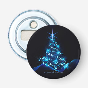 stylized Christmas tree SlipperyJoe glowing blue s Bottle Opener