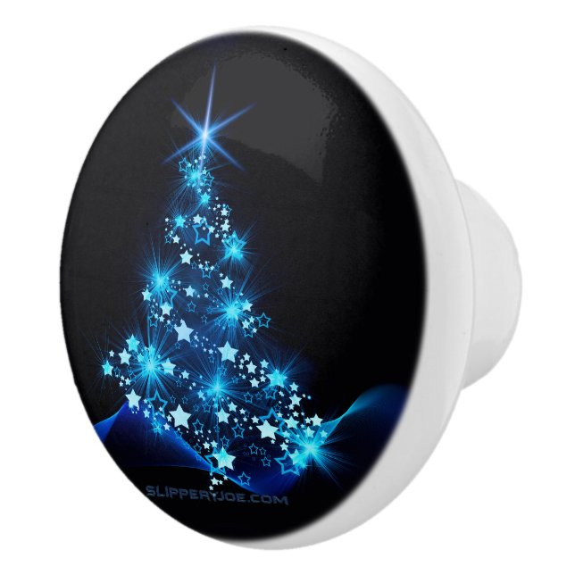 stylized Christmas tree SlipperyJoe glowing blue s Ceramic Knob (Right)