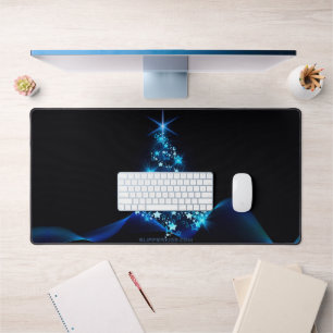 stylized Christmas tree SlipperyJoe glowing blue s Desk Mat