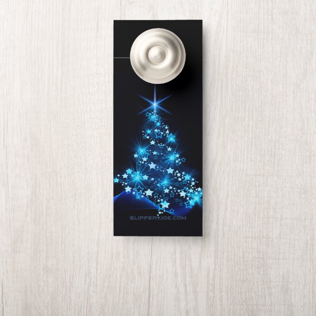 stylized Christmas tree SlipperyJoe glowing blue s Door Hanger (On Knob)