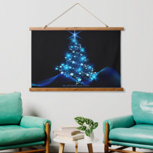 stylized Christmas tree SlipperyJoe glowing blue s Hanging Tapestry