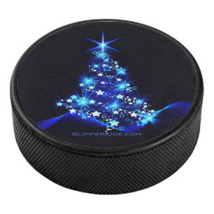 stylized Christmas tree SlipperyJoe glowing blue s Hockey Puck