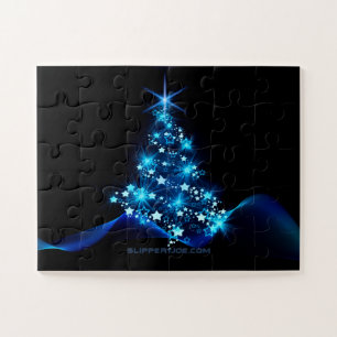 stylized Christmas tree SlipperyJoe glowing blue s Jigsaw Puzzle