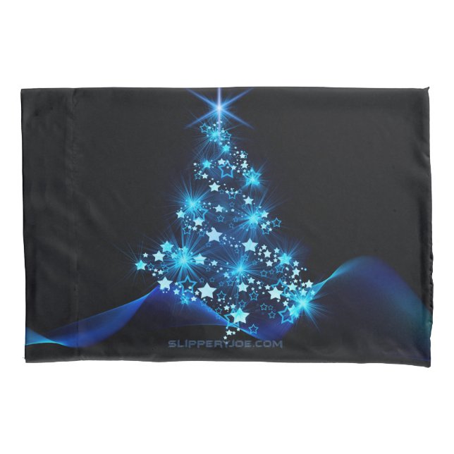 stylized Christmas tree SlipperyJoe glowing blue s Pillowcase (Front)