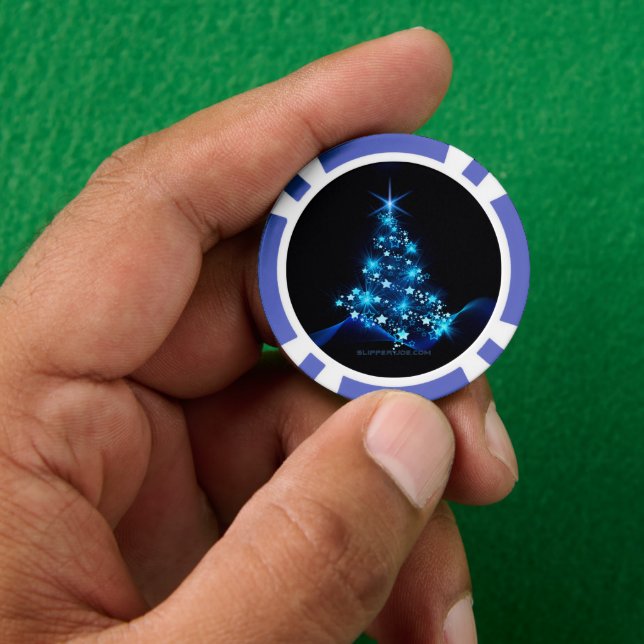 stylized Christmas tree SlipperyJoe glowing blue s Poker Chips (Hand)