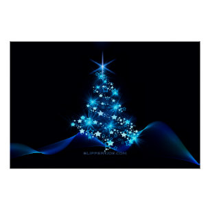 stylized Christmas tree SlipperyJoe glowing blue s Poster
