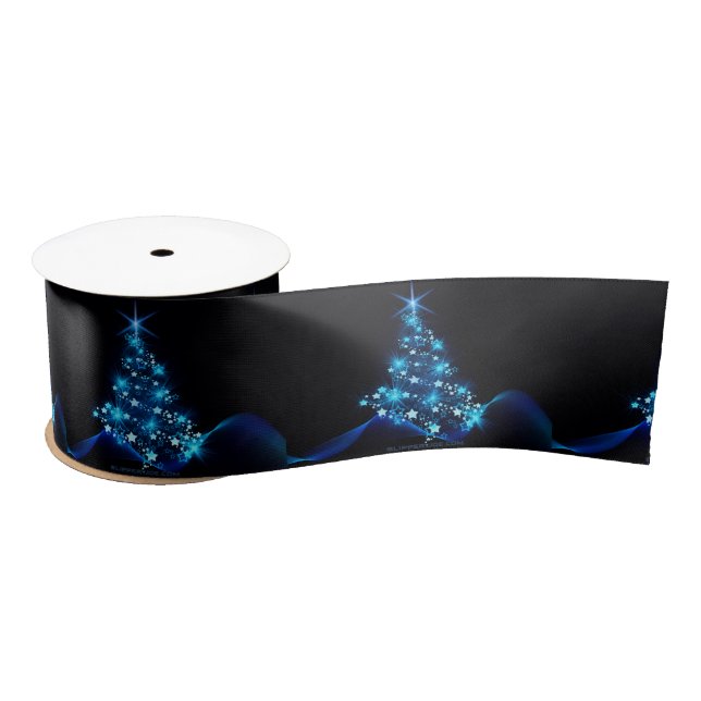 stylized Christmas tree SlipperyJoe glowing blue s Satin Ribbon (Spool)