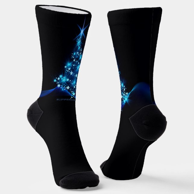 stylized Christmas tree SlipperyJoe glowing blue s Socks (Angled)