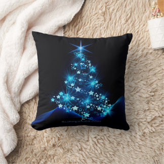 stylized Christmas tree SlipperyJoe glowing blue s Throw Pillow