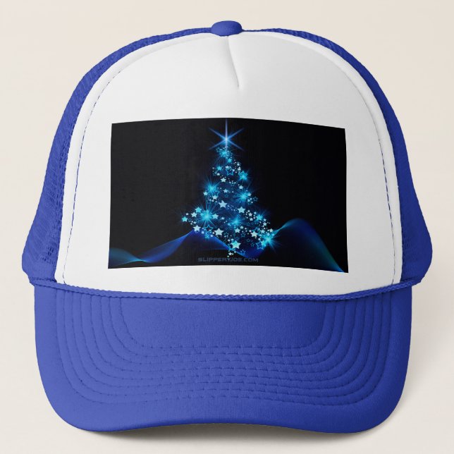 stylized Christmas tree SlipperyJoe glowing blue s Trucker Hat (Front)