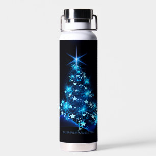 stylized Christmas tree SlipperyJoe glowing blue s Water Bottle