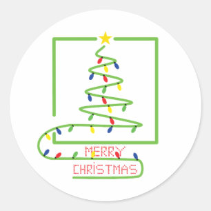 Stylized christmas tree with light bulbs classic round sticker