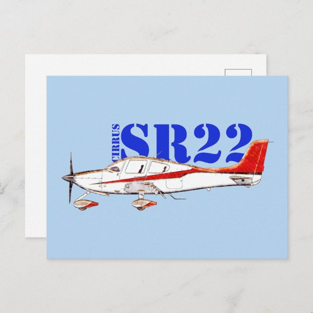 Stylized Cirrus SR22 Plane with Bold Typography Postcard (Front/Back)