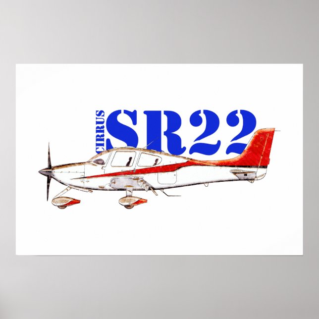 Stylized Cirrus SR22 Plane with Bold Typography Poster (Front)