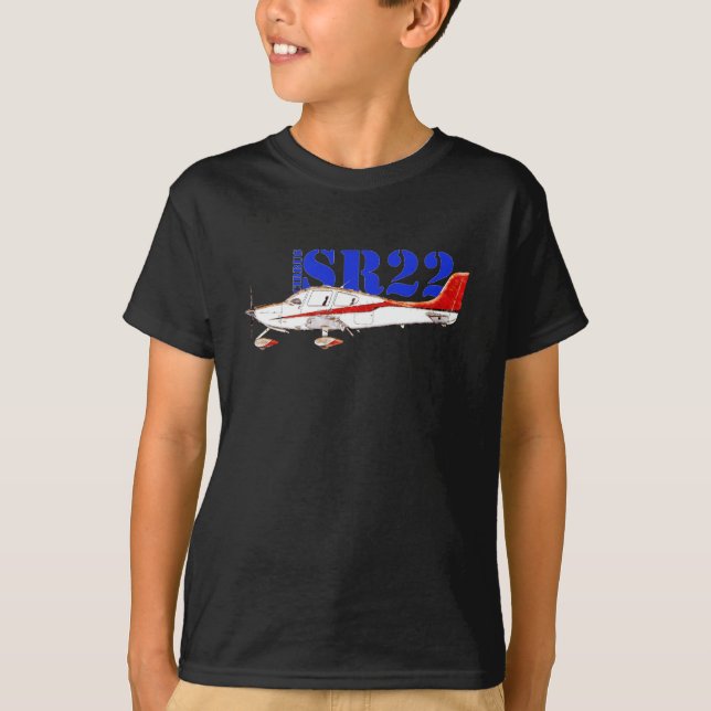 Stylized Cirrus SR22 Plane with Bold Typography T-Shirt (Front)
