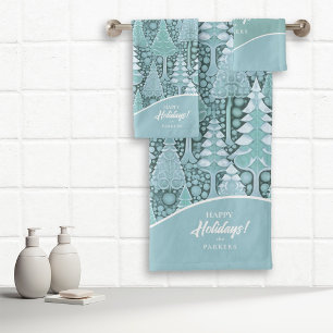 Stylized Coastal Christmas Trees Pattern#6 ID1009 Bath Towel Set