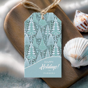 Stylized Coastal Christmas Trees Pattern#6 ID1009 Gift Tags