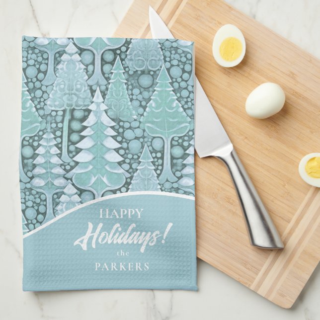 Stylized Coastal Christmas Trees Pattern#6 ID1009 Kitchen Towel (Quarter Fold)