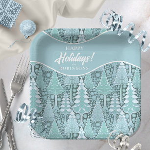 Stylized Coastal Christmas Trees Pattern#6 ID1009 Paper Plate