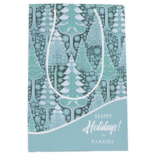 Stylized Coastal Christmas Trees Pattern#6b ID1009 Medium Gift Bag (Front)
