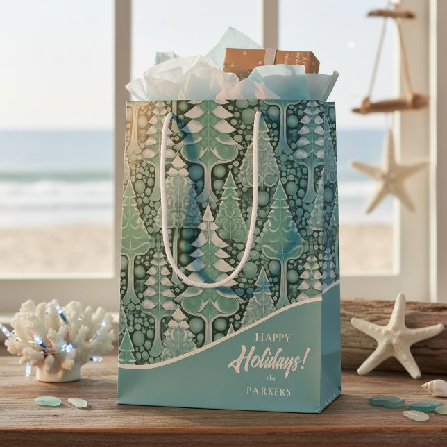 Stylized Coastal Christmas Trees Pattern#6b ID1009 Medium Gift Bag (Creator Uploaded)