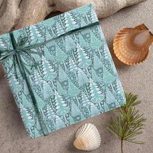 Stylized Coastal Christmas Trees Pattern#6b ID1009 Wrapping Paper