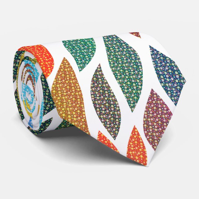 Stylized Colourful Abstract Leafs Tie (Rolled)