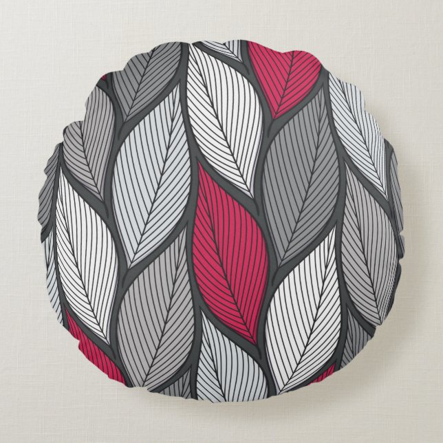 Stylized colourful leaves seamless pattern round pillow (Front)