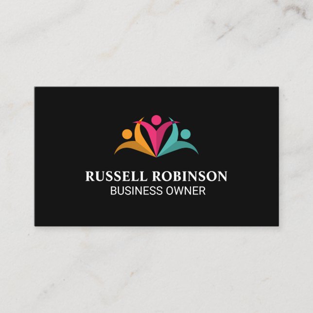 Stylized Colourful People Logo Business Card (Front)