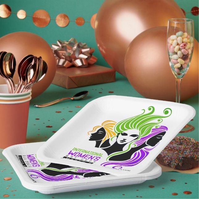 Stylized Colourful Trio of Women IWD 2025 Paper Plate (Multi)