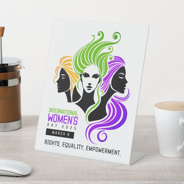 Stylized Colourful Trio of Women IWD 2025 Pedestal Sign (In SItu)