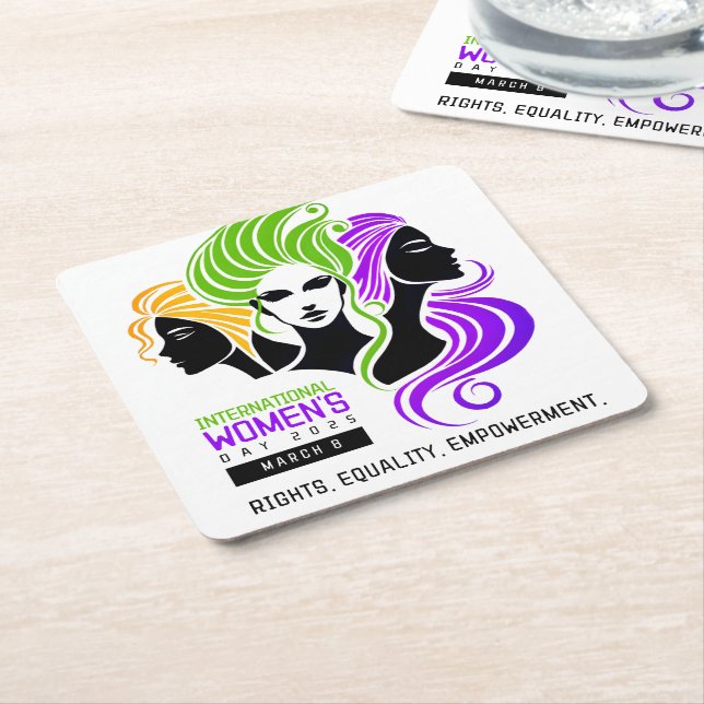 Stylized Colourful Trio of Women IWD 2025 Square Paper Coaster (Angled)