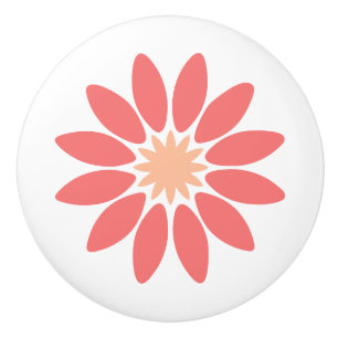 Stylized Coral Daisy with Peach Center Ceramic Knob