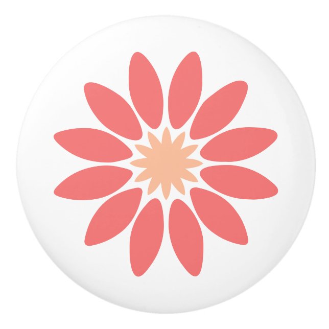 Stylized Coral Daisy with Peach Center Ceramic Knob (Front)