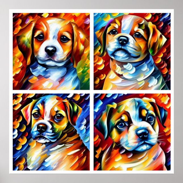 Stylized Cute Puppies Poster (Front)