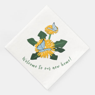 Stylized Dandelion Butterfly Welcome to New Home Napkin