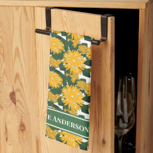 Stylized Dandelion Field Custom Family Name Kitchen Towel
