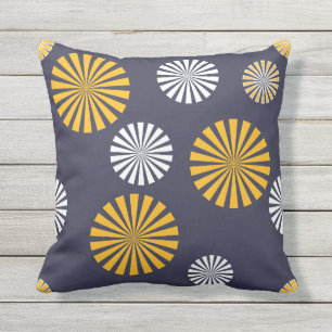 Stylized dandelions, navy blue, yellow, white outdoor pillow