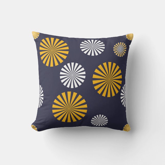 Stylized dandelions, navy blue, yellow, white throw pillow (Front)