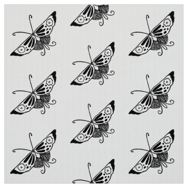 Stylized Deco Butterfly, Black and White Fabric (Swatch)