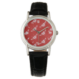 Stylized Deco butterfly  - Chinese red Watch