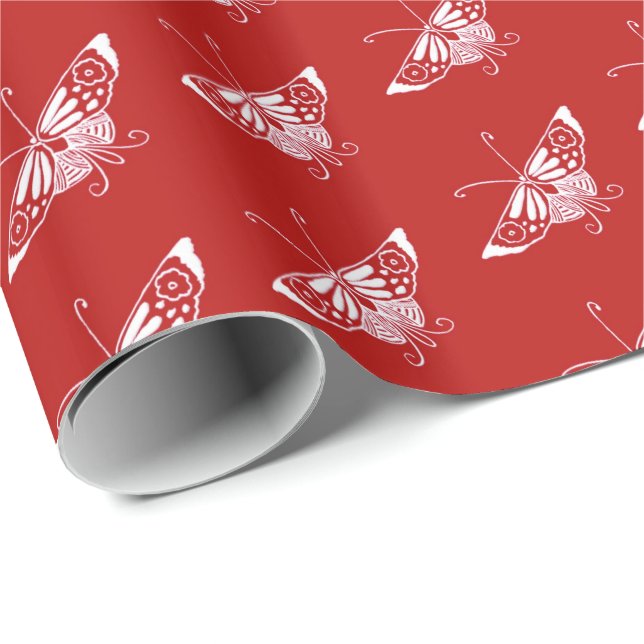 Stylized Deco butterfly  - Chinese red Wrapping Paper (Roll Corner)