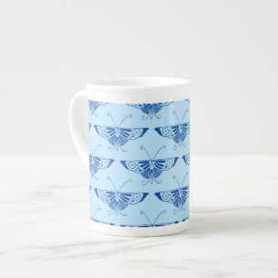 Stylized Deco butterfly - cobalt and pale blue Bone China Mug