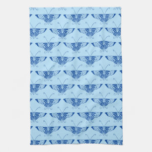 Stylized Deco butterfly - cobalt and pale blue Kitchen Towel