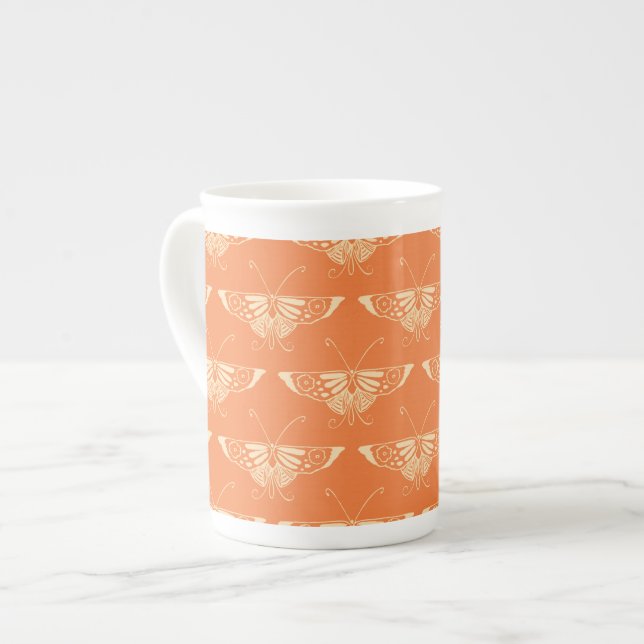 Stylized Deco butterfly  - coral orange Bone China Mug (Front Left)