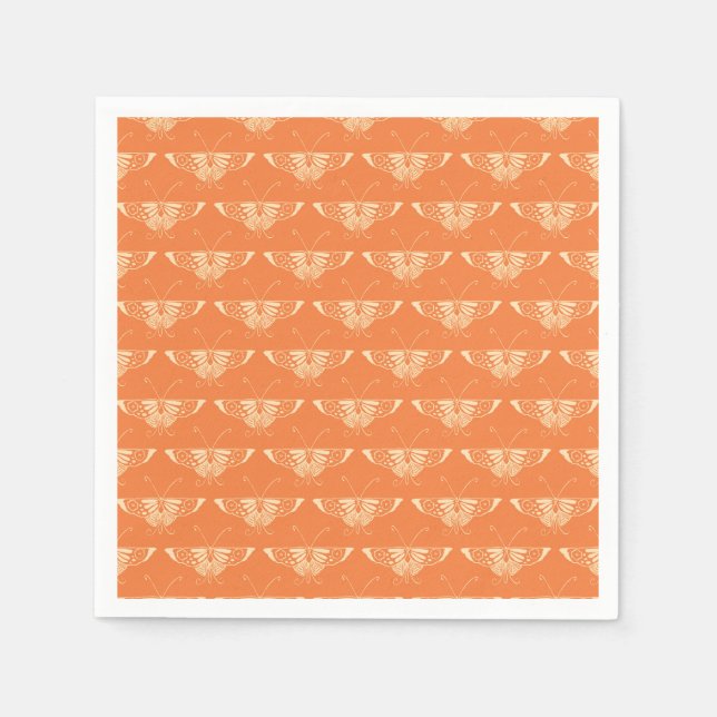 Stylized Deco butterfly  - coral orange Napkin (Front)